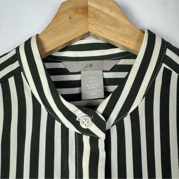 H&M Green & White Vertical Stripe Long Sleeve Button Down 4 - Picture 3 of 4